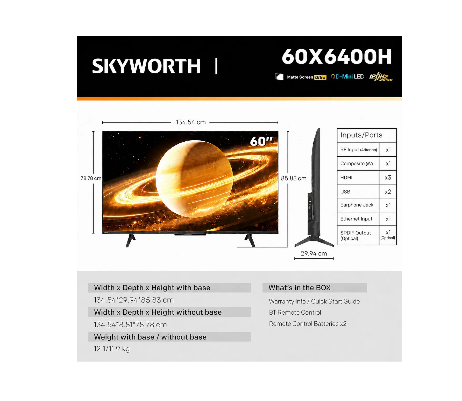 SKYWORTH 60X6400H – 60" 4K QD Mini LED Smart Google TV | UHD, HDR10+, Dolby Vision & Atmos, 32GB Storage, Dual-Band Wi-Fi, Bluetooth 5.1 - Image 8